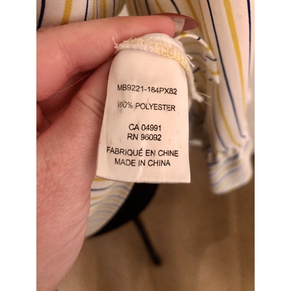 Carolina Belle Women's White Yellow Stripe Ruffle Sleeve Blouse Size M - Picture 7 of 8